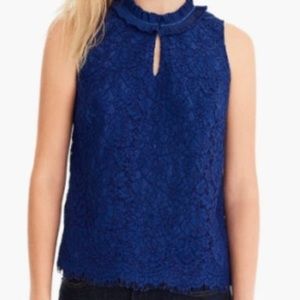 J Crew Lace Sleeveless Ruffle Neck Top - Size Medium